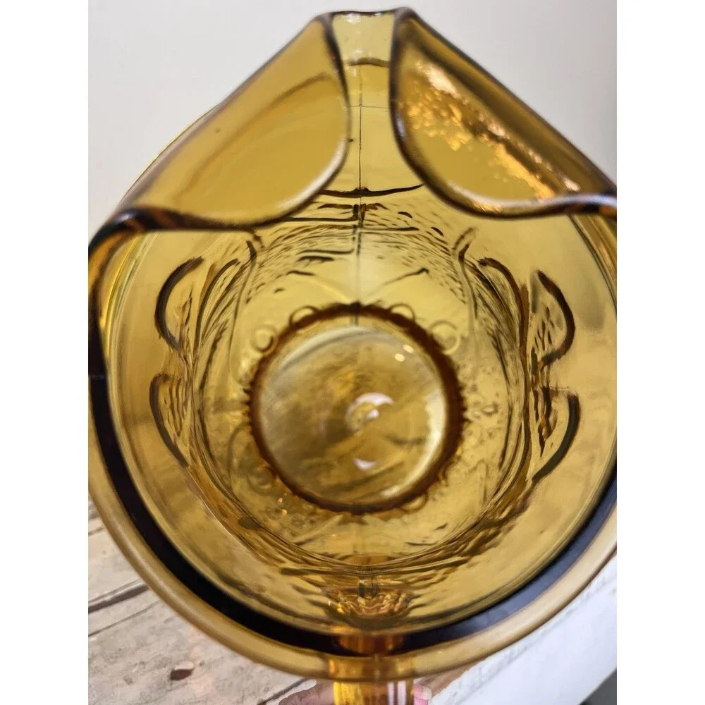 Vintage Libbey Glass Country Garden Daisy Amber 64 oz Ice Lip Pitcher Country